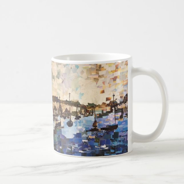 Caneca De Café Barcos No Lago Erie Paper Collage Mug (Direita)