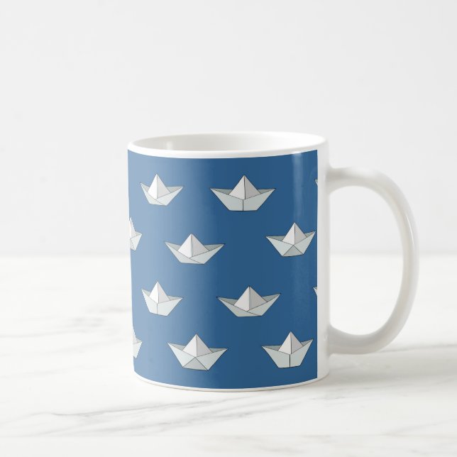 Caneca De Café Barcos Origami No Padrão De Água (Direita)
