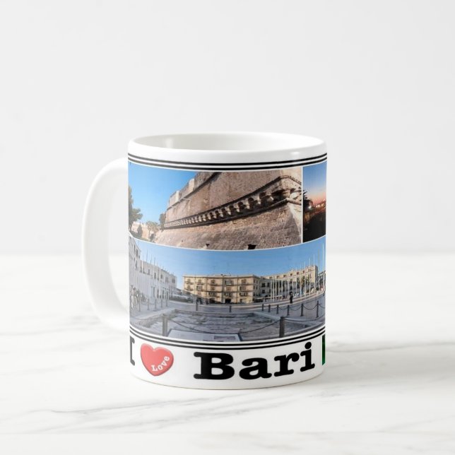 Caneca De Café Bari à noite - Apúlia - Panorama - Vista do Mar (Frente Esquerda)