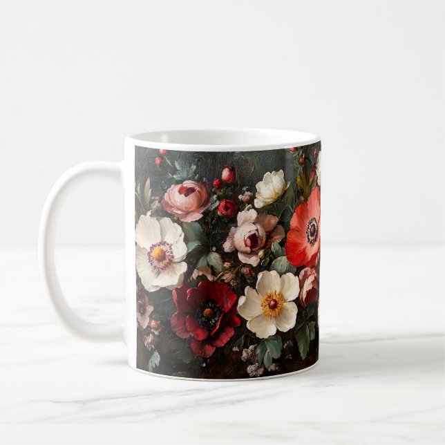Caneca De Café Baroque Art, Deep-Toned Flowers and Dramatic Light (Esquerda)