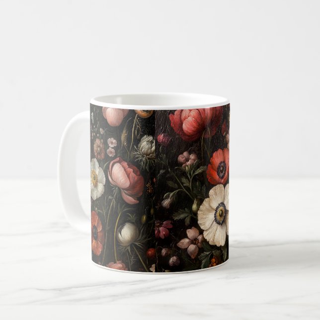 Caneca De Café Baroque Art, Deep-Toned Flowers and Dramatic Light (Frente Esquerda)