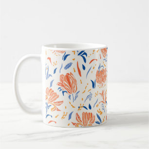 Caneca De Café Barroco de linocução botânica: fundo floral sem co