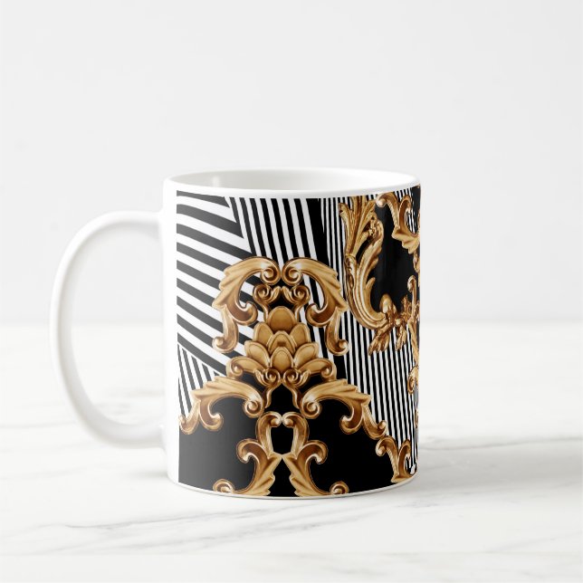 Caneca De Café Barroco ouro, design de ornamento intricado. (Esquerda)