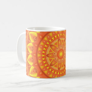 Caneca De Café Base Laranja Mandala Mug