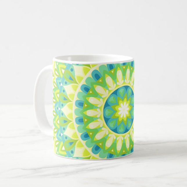 Caneca De Café Base Verde Mandala Mug (Frente Esquerda)