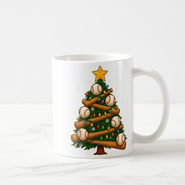 Caneca De Café Baseball Bat Christmas Tree Lights Holiday Design  (Direita)