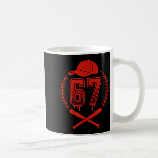 Caneca De Café Baseball Drip Number 67 Player Or 67th Birthday  (Direita)