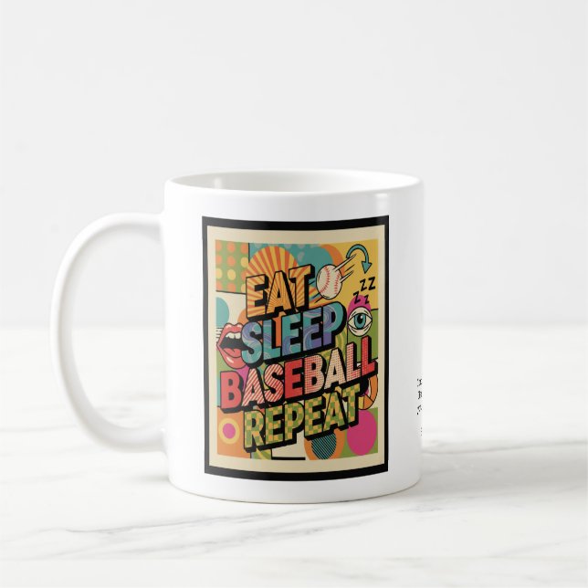 Caneca De Café Baseball Eat Sleep Repeat Pop Art Personalized (Esquerda)