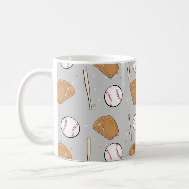 Caneca De Café Baseball - Luvas, bolas e morcegos no fundo da Cin (Esquerda)