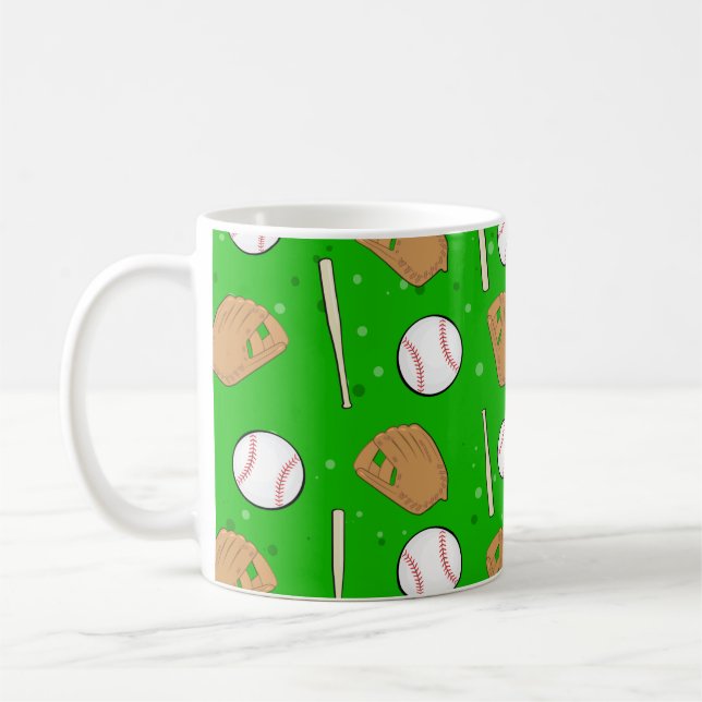 Caneca De Café Baseball - Luvas, Bolas e Morcegos Padrão sem cost (Esquerda)