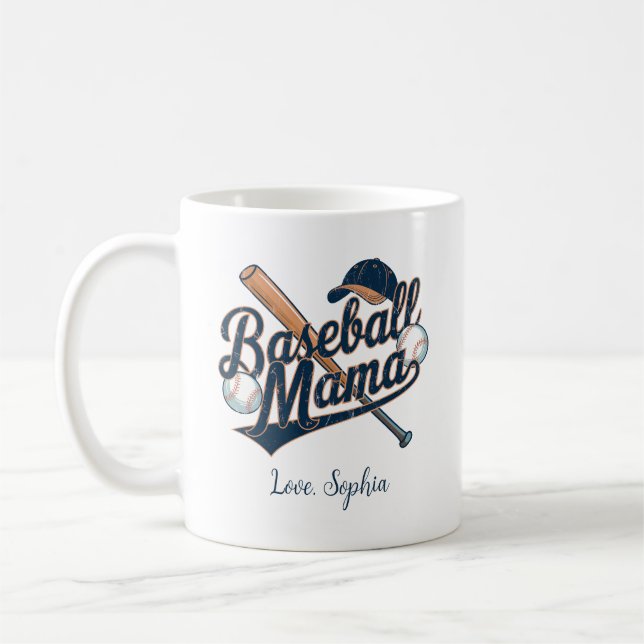 Caneca De Café Baseball Mama, Nome Personalizado do Dia de as mãe (Esquerda)