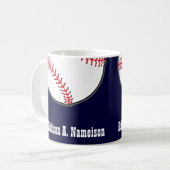 Caneca De Café Baseball no Tema Esportivo do Nome Azul do Marinho (Frente Esquerda)