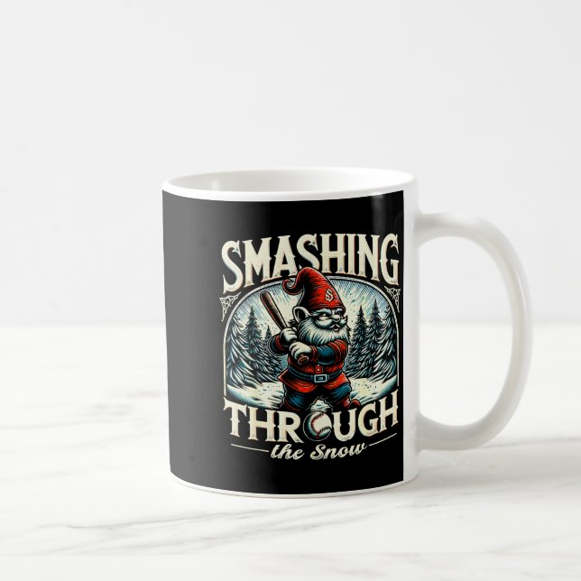 Caneca De Café Baseball Player Christmas Gnome, Smashing Through  (Direita)