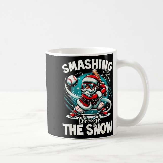 Caneca De Café Baseball Player Christmas Santa, Smashing Through  (Direita)
