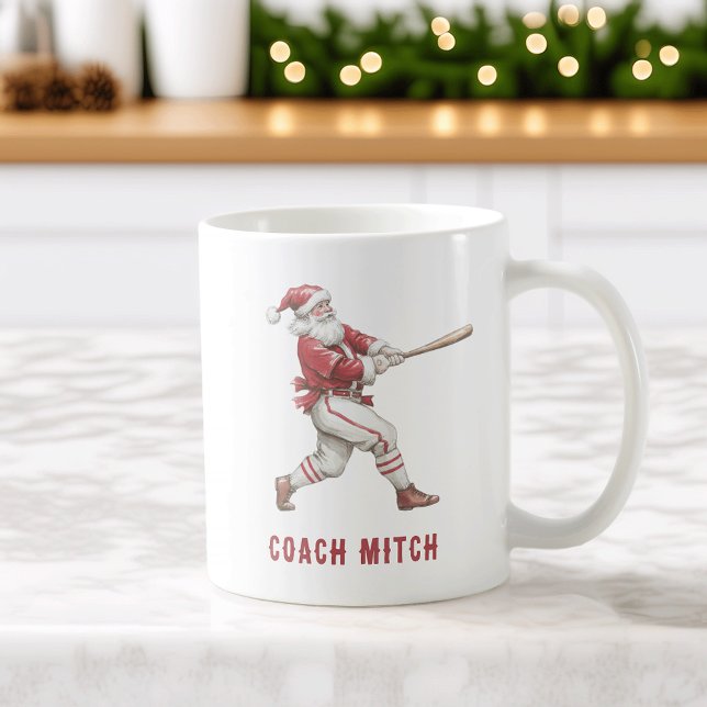 Caneca De Café Baseball Santa Personalized Christmas (Criador carregado)