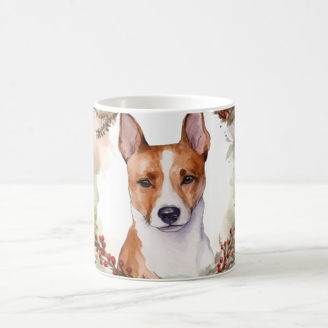 Caneca De Café Basenji Christmas Wreath Festivo Pup (Centro)