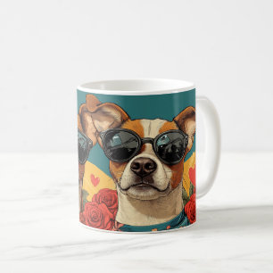 Caneca De Café Basenji Com Rosas Do Coração Dia Dos Namorados