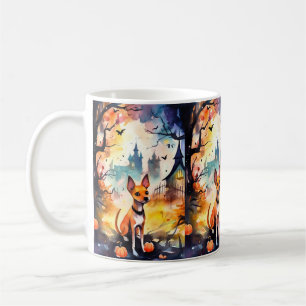 Caneca De Café Basenji de Halloween com Abóboras Assustador