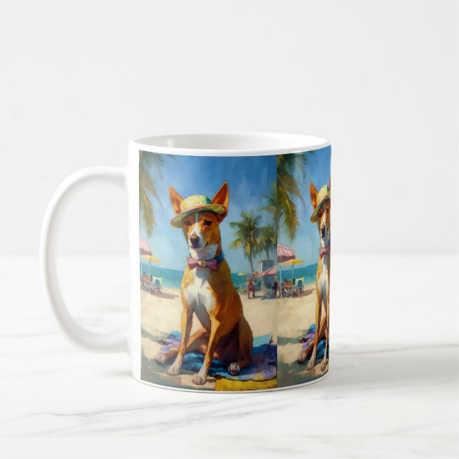 Caneca De Café Basenji na praia, presente de verão para amantes d (Esquerda)