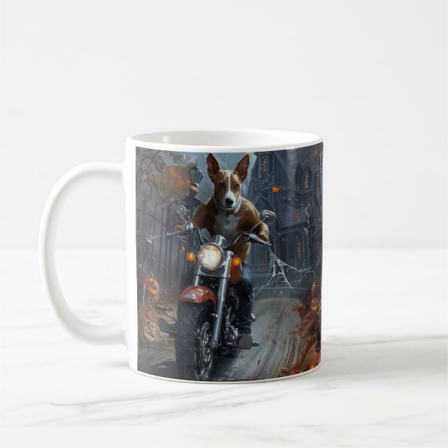 Caneca De Café Basenji Riding Motorcycle Halloween Scary (Esquerda)