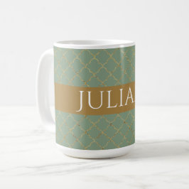 Caneca De Café Basil Green Dourado Quatrefoil Personalizado