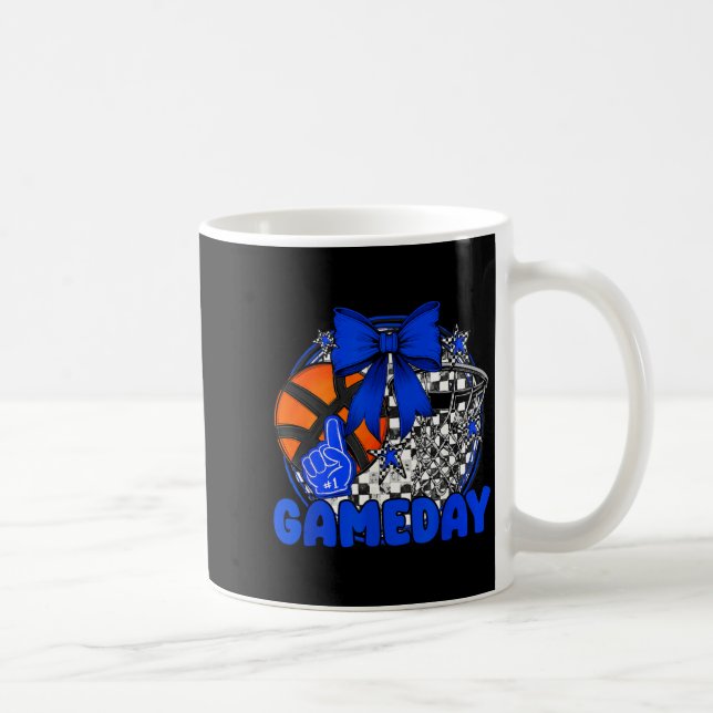 Caneca De Café Basketball Game Day Go Cheer Team Blue Coquette Ch (Direita)