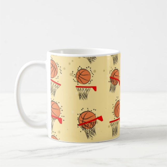 Caneca De Café Basquete - Ball & Hoop Seamless Patterno (Esquerda)