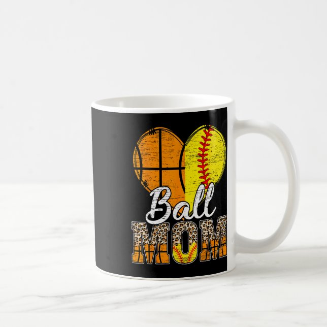 Caneca De Café Basquete Mãe Coração Softball Mãe Leopardo Mãe" (Direita)