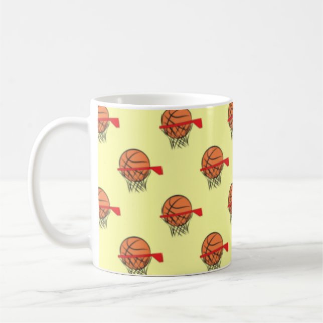 Caneca De Café Basquete - Padrão de Ball e Hoop (Esquerda)