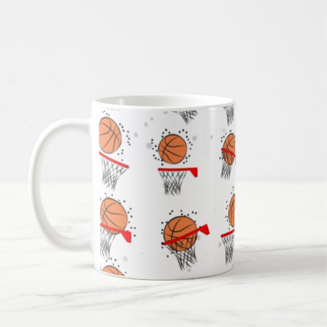 Caneca De Café Basquete - Padrão de Ball e Hoop (Esquerda)