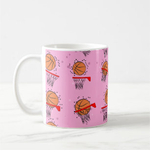 Caneca De Café Basquete - Padrão de Ball e Hoop