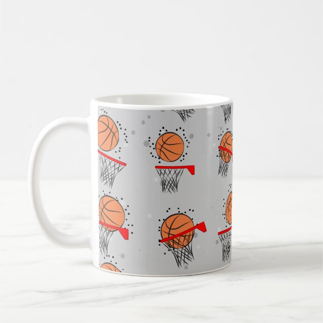 Caneca De Café Basquete - Padrão de Ball e Hoop (Esquerda)