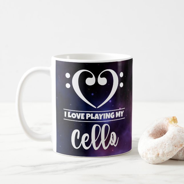 Caneca De Café Bass Clef Hearple Nebula Love Cello (Com Donut)