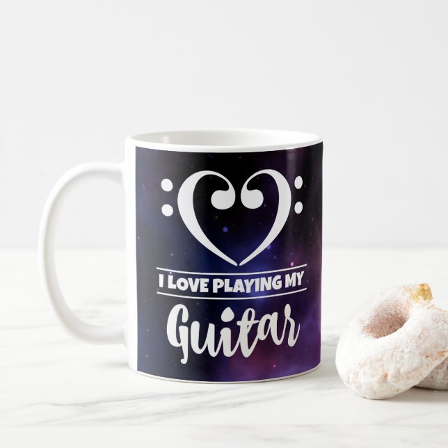 Caneca De Café Bass Clef Hearple Nebula Love Guitar (Com Donut)