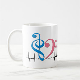 Caneca De Café Bass Clef Heart EKG Onda Cyan & Bublegum Pink
