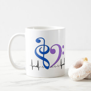 Caneca De Café Bass Clef Heart EKG Waves Blue & Ameyst
