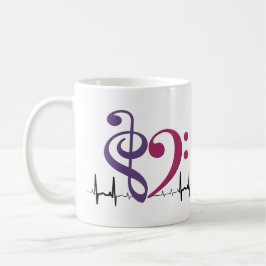 Caneca De Café Bass Clef Heart EKG Waves Purple & Mulberry