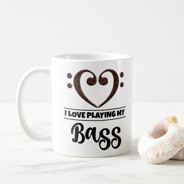 Caneca De Café Bass Clef Heart Eu Adoro Tocar Meu Bass (Com Donut)