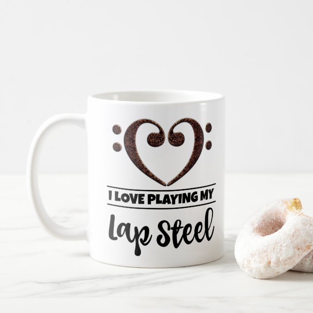 Caneca De Café Bass Clef Heart Eu Adoro Tocar Meu Lap Steel (Com Donut)