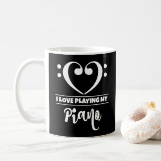 Caneca De Café Bass Clef Heart Eu Adoro Tocar Meu Piano