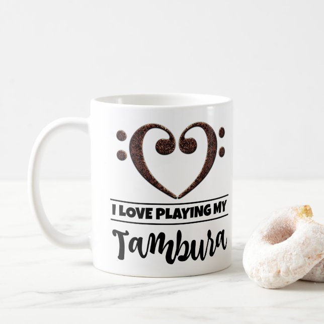 Caneca De Café Bass Clef Heart Eu Adoro Tocar Minha Tambura (Com Donut)