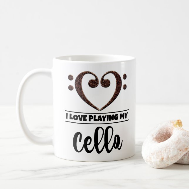 Caneca De Café Bass Clef Heart I Love Tocando Meu Cello (Com Donut)