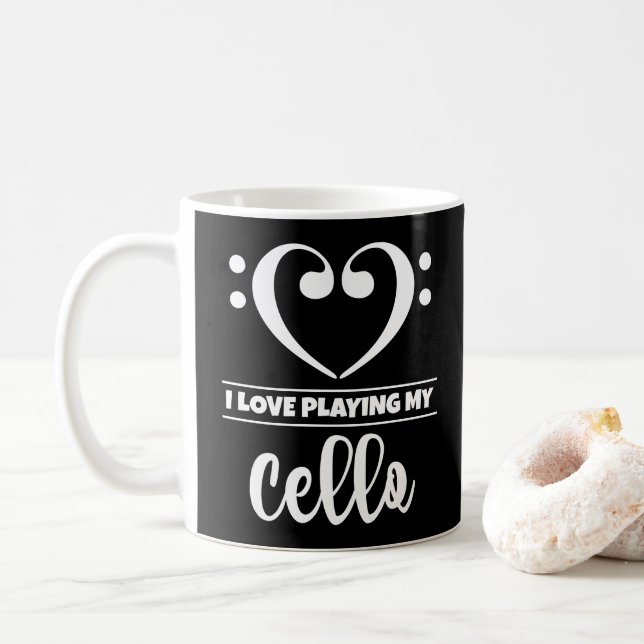 Caneca De Café Bass Clef Heart I Love Tocando Meu Cello (Com Donut)