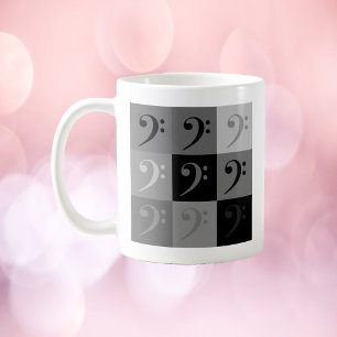 Caneca De Café Bass Clef Music Symbol Patterna Black Cinza