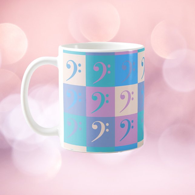 Caneca De Café Bass Clef Patter Music Pastel Colors (A mug with a pattern of bass clefs.)