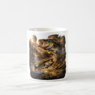 Caneca De Café Bass Uivando para a Lua Angler Fishe Vintage