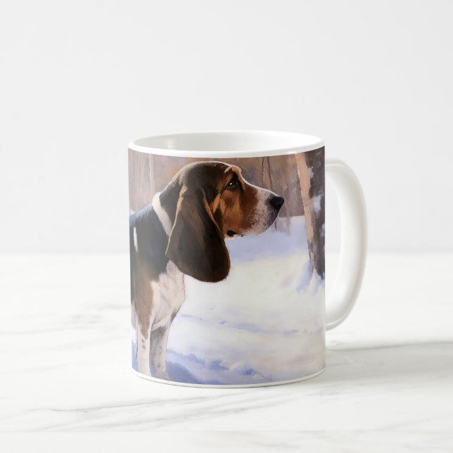Caneca De Café Basset Hound Deixe Nevar Natal (Frente Esquerda)