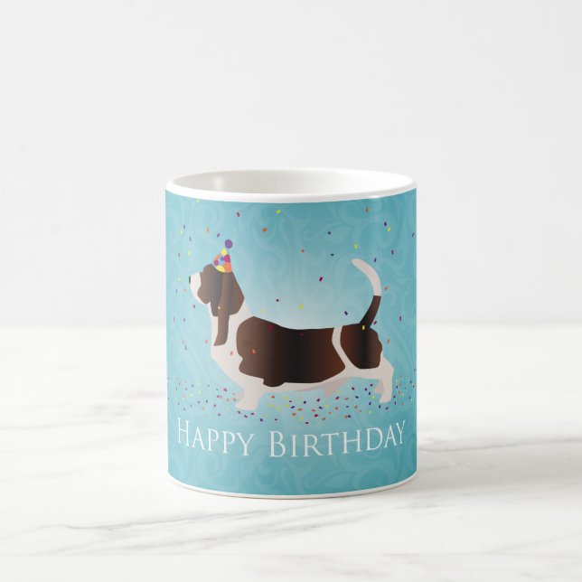 Caneca De Café Basset Hound Happy Birthday Design (Centro)