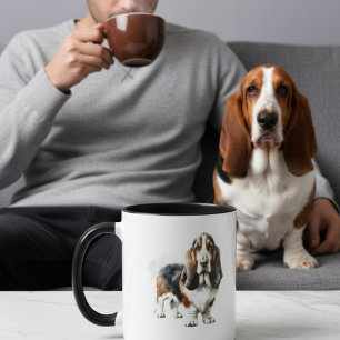 Caneca De Café Basset Hound Minimalista Personalize
