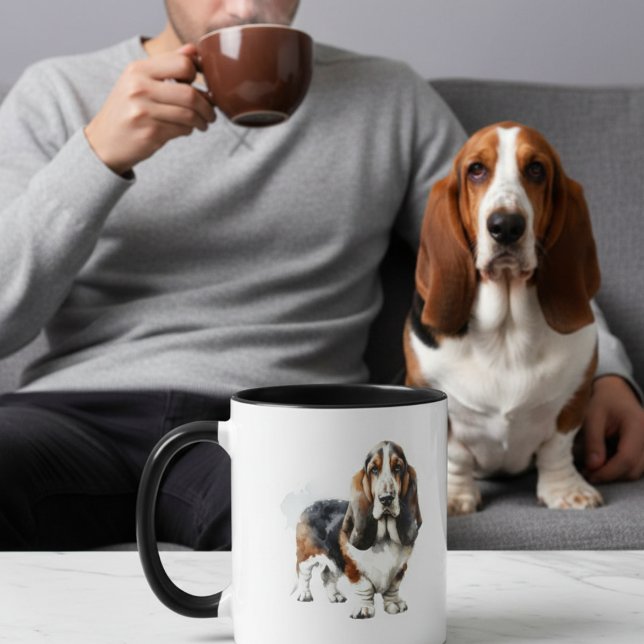 Caneca De Café Basset Hound Minimalista Personalize (Criador carregado)